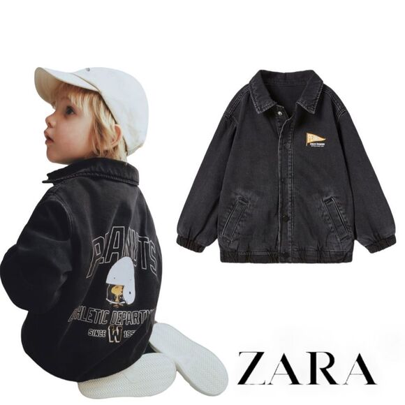 ZARA Kids | Black | SNOOPY PEANUTS™ DENIM BOMBER - Picture 1 of 7